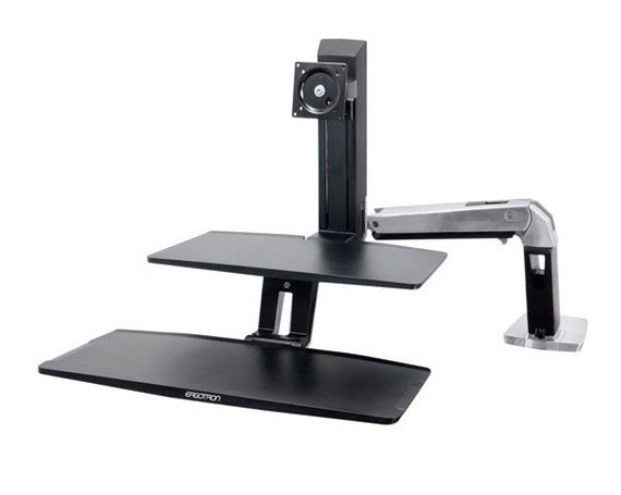 Ergonomic monitor adjustment of the WorkFit-A desk, with a 25" height adjustment range for comfortable viewing.