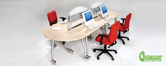 Tayco Go standalone workstation with oak worksurface and silver legs