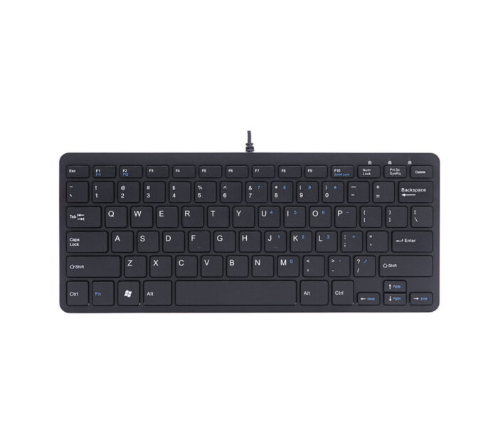 A compact ergonomic keyboard with a standard key layout