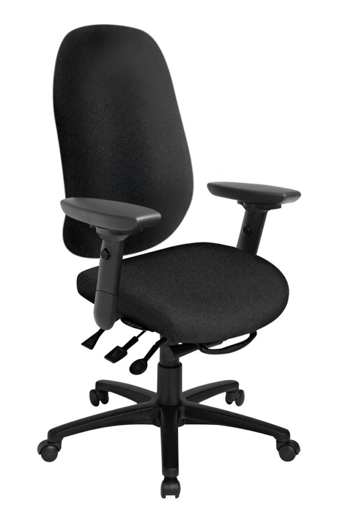 Side view of the Saffron R Multi Tilt – Mid Back chair, highlighting the chair's back height adjustment system and multi-tilt mechanism.