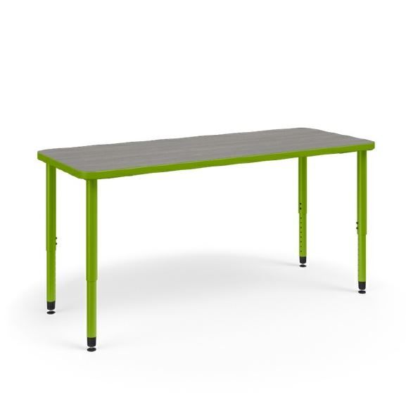 RUCKUS height adjustable table with grey surface and green base